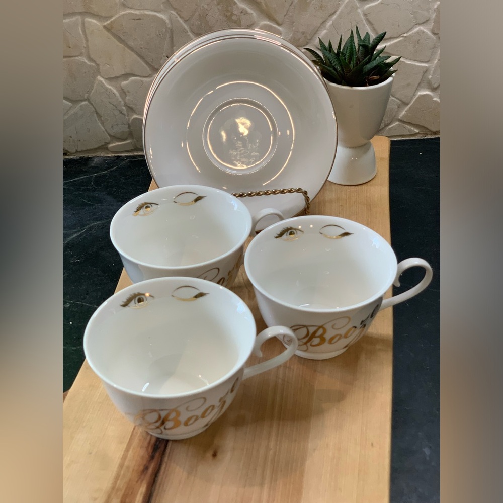 ABBOTT | Set of 3 | “Booze” Tea Cups and Saucers